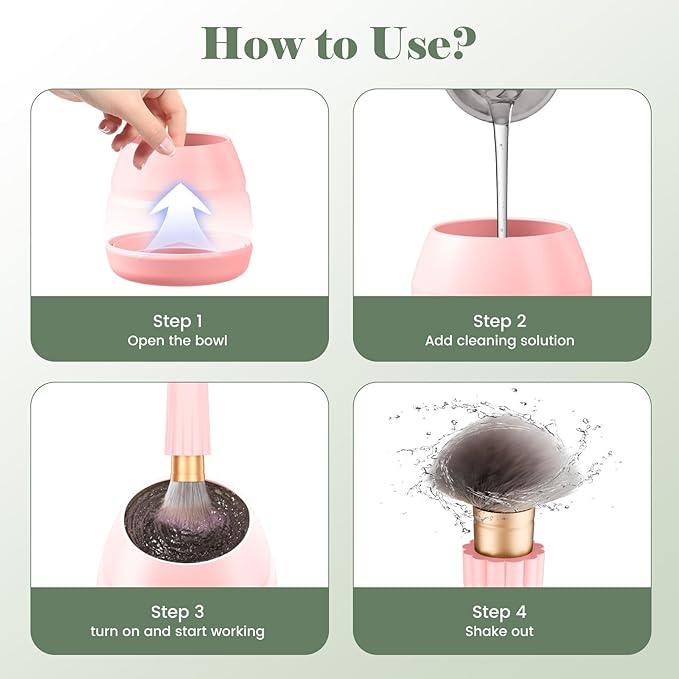 Electric Makeup Brush Cleaner Machine -15000RPM Fast Deep Cleaning and Dry Make Up Brushes Efficient Cleaning With Storage Cas, Portable Spinning Washer, gift for women- pink