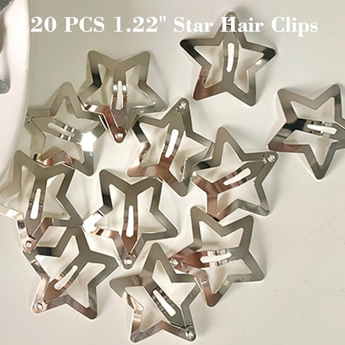 20 PCS 1.22" Star Hair Accessories - Non-Slip Metal Snap Clips and Barrettes for Girls & Women, Y2K Style
