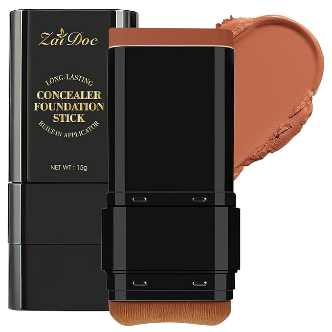 Concealer Foundation Stick, 2-in-1 Long-Lasting Foundation and Concealer with Brush, Creamy Full Coverage for Dark Circles & Blemishes, Hydrating Olive & Camellia, 2.09 Oz (07#)