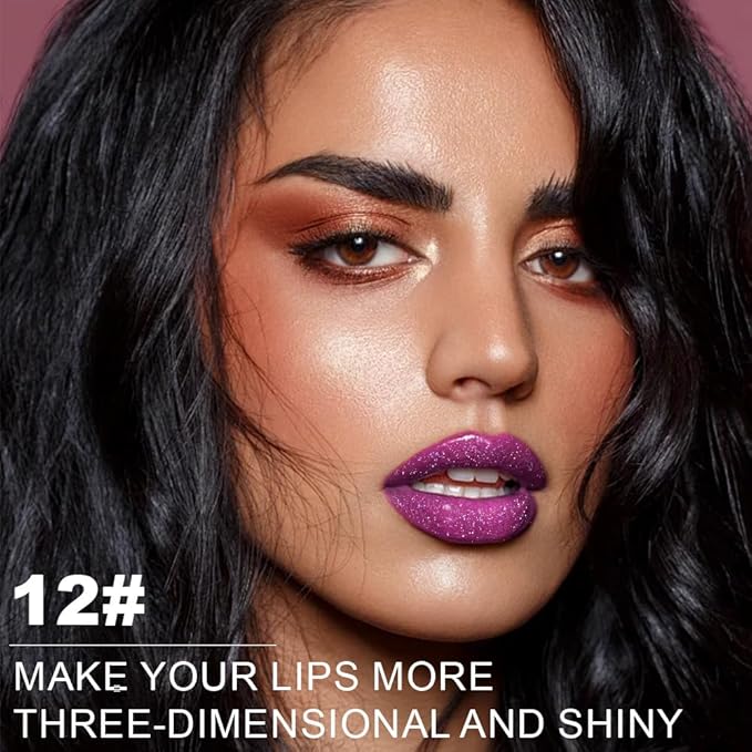 Dark Purple Metallic Lipstick for Women,Lightweight Non-Drying Shimmer Frosted Lipsticks,Glitter Lip Gloss Stain Long Lasting Waterproof No Smudge Proof No Transfer 12 Hour,Cruelty-Free Makeup