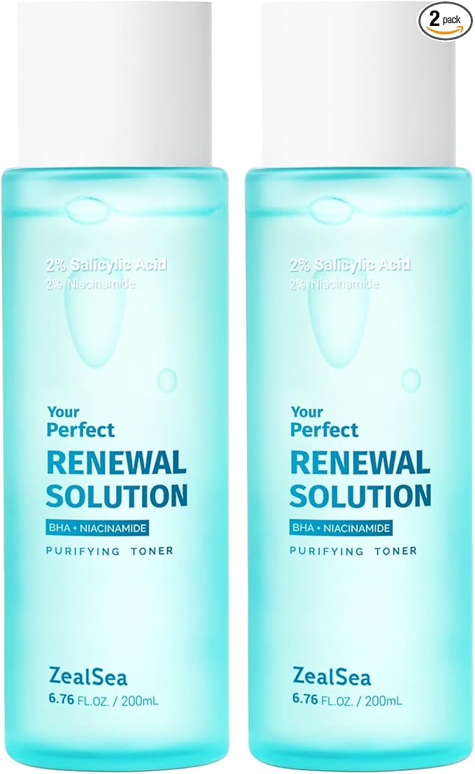 ZealSea 2% Salicylic Acid Toner for Face with 2% Niacinamide - BHA Liquid Exfoliant for Blackheads and Enlarged Pores, Exfoliate for Face to Soothe Breakouts, Exfoliating Toner, 6.76 Fl Oz, Pack of 2