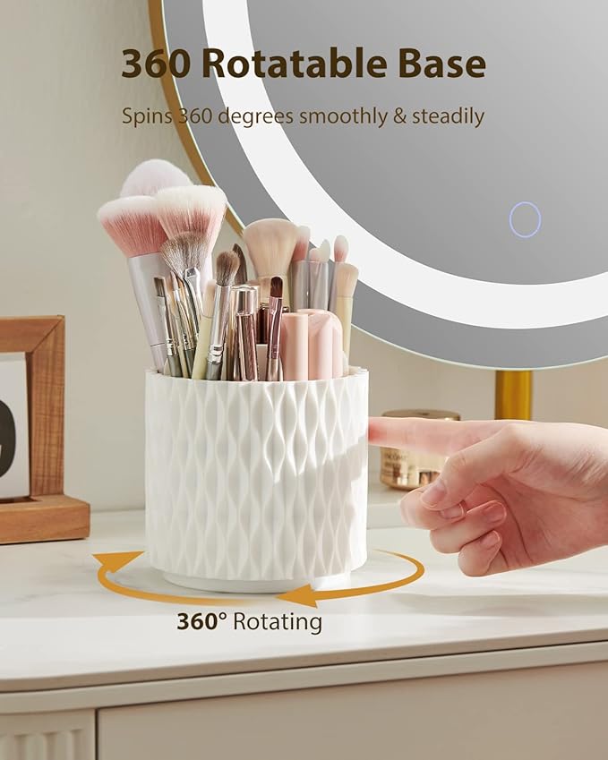 [Upgrade] Rotating Makeup Brush Holder, [Dustproof & Waterproof] 360 Rotating Cosmetics Make up Brush Organizer Storage with Lid for Vanity