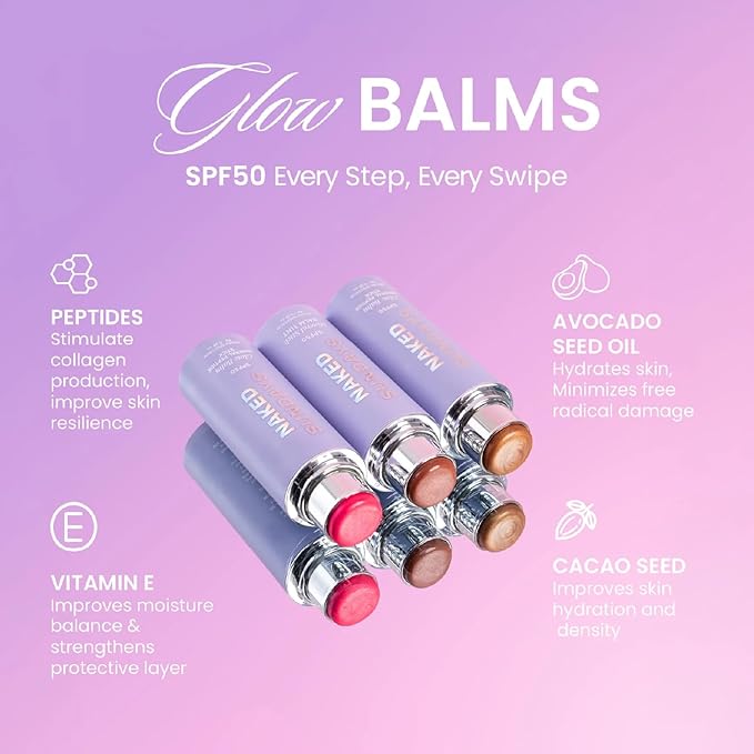 Naked Sundays SPF 50 Mineral Glow Balm – Peptide-Infused Multi-Tasking Blush Stick for Cheeks, Lips & Eyes – Broad Spectrum Mineral Sunscreen with Zinc Oxide – 8g (Dusty Rose)