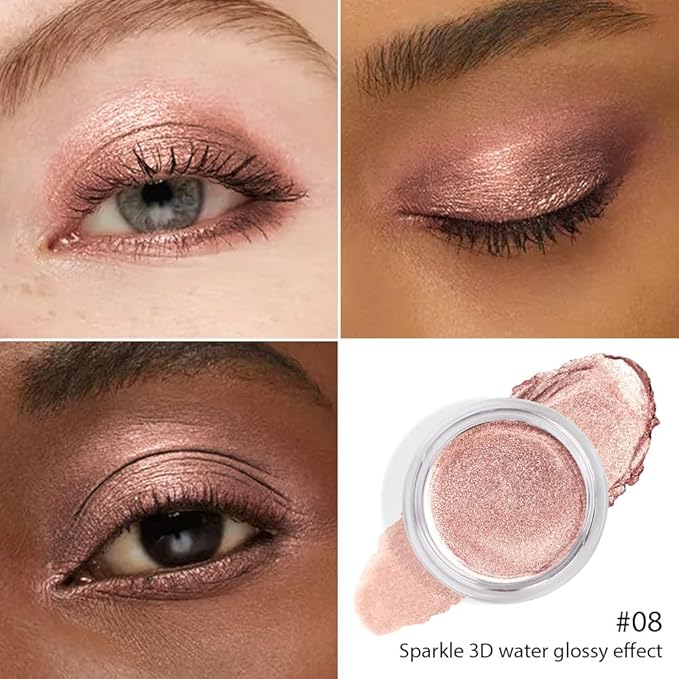 Glitter Shimmer Metallic Cream Eyeshadow Palette Makeup, Rose Gold Natural Single Mini Instant Holographic Eyeshadow For Women, Sombras Crema Para Ojos, Talc, Paraben & Cruelty Free