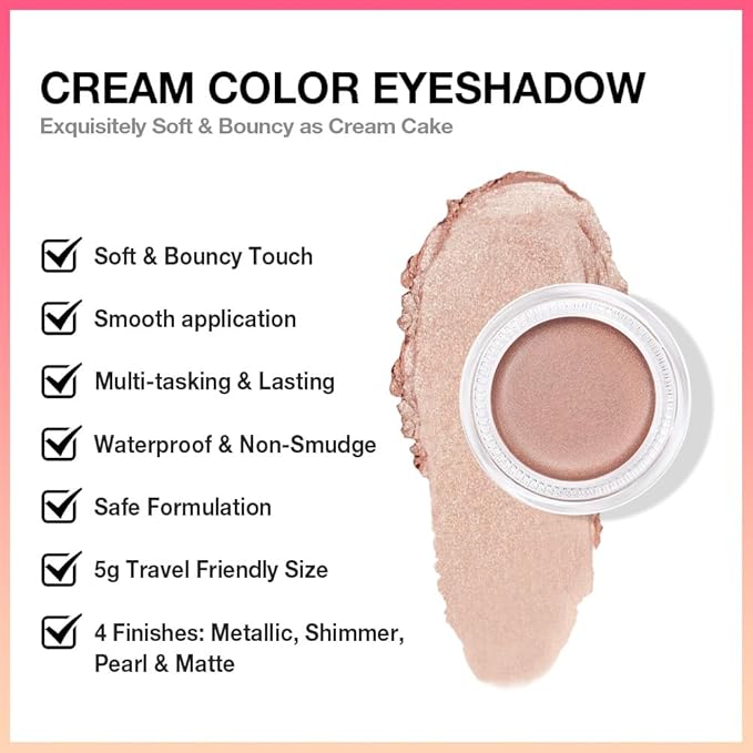 evpct Single Cream Eye Shadow Palette Pot Makeup for Older Women, Sand Shimmer Glitter Metallic Monochrome Cream to Powder Eyeshadow Palette Eye Brightener, Highly Pigmented Waterproof Blendable