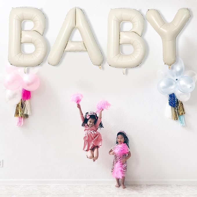 40 Inch Custom Letter Balloons, Giant Alphabet W Foil Name Ballon Cream White, Mylar Self Inflating Balloon Beige Letters W Decor, Helium Letter Customize Balloons for Women Birthday Party Decoration