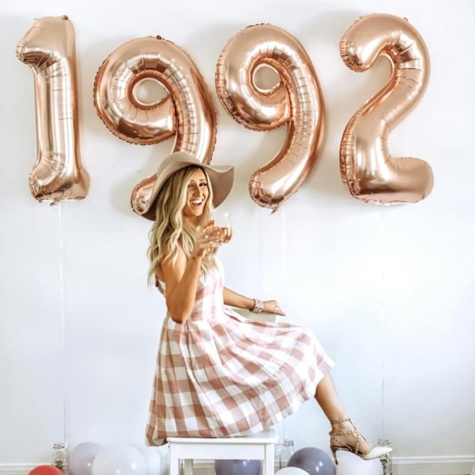 Rose Gold 8 Balloons, 40 Inch Large Foil Number Balloons Set 0-9, Self Inflating Digital 8 Helium Balloon for Girls Women 8th 18th 80th Age Birthday Anniversary Party Decorations Photo Shoot Supplies