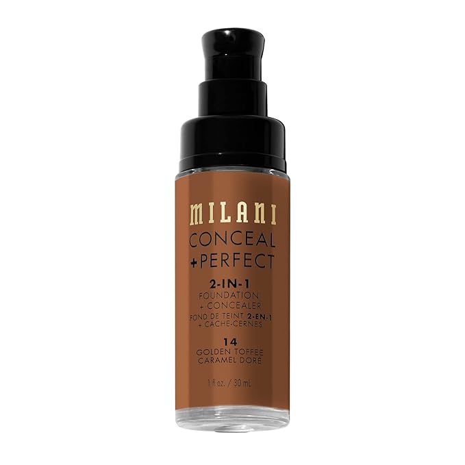 Milani Conceal + Perfect 2-in-1 Foundation + Concealer for a Flawless Complexion, Under Eye Corrector, Cover Redness and Imperfections, Waterproof and Sweatproof - Golden Toffee