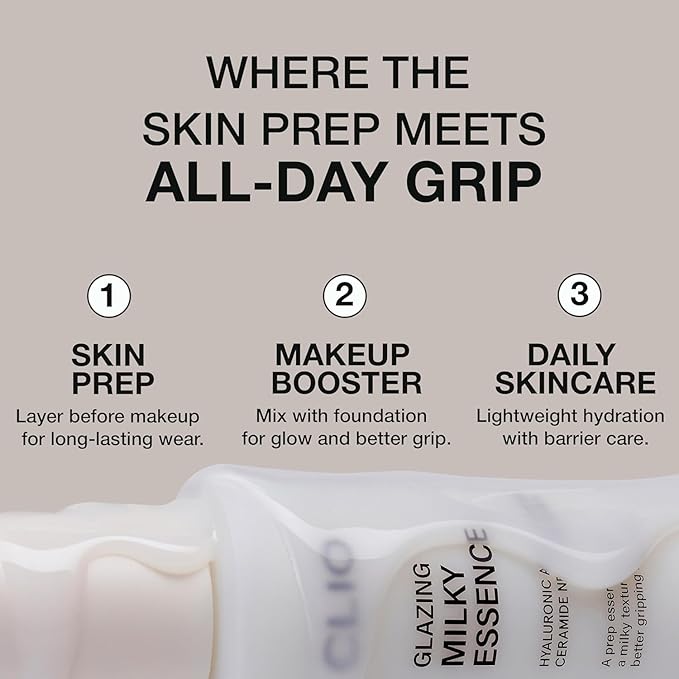 CLIO Glazing Milky Essence for Sensitive Skin, Rice PDRN for Boosting Radiant Glass Skin, Lightweight Hydrating Skin Prep for Makeup, Repairing Skin Barrier with Ceramide, Korean Skincare, 4.05 Fl Oz