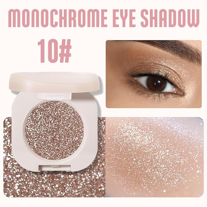 Glitter Shimmer Sparkle Eyeshadow Palette Makeup for Women, Glitter Nude Shimmer Metallic Holographic Multichrome Cream Iridescent Single Monochrome Eye Shadow Makeup, 10
