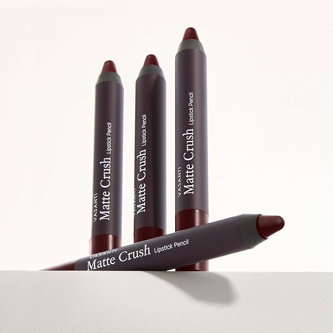 VASANTI Matte Crush Lipstick Pencil – Va Va Voom Dark Brown – Soft, Velvety Matte Finish, Waterproof, Smooth Application – Natural, Vegan, Paraben-Free Lip Color