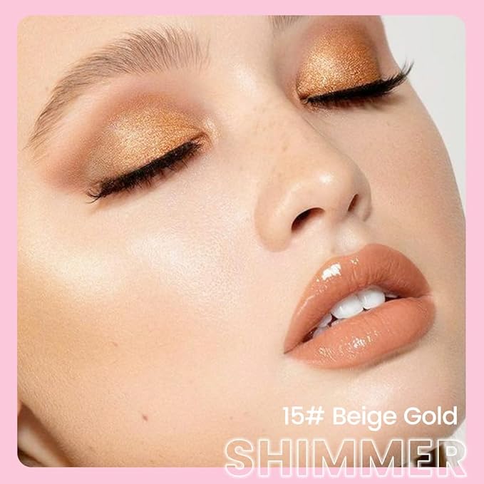 evpct 1Pcs Beige Gold Shimmer Cream Eye Shadow Brightener Sticks for Eyes Waterproof Pigmented, Double Ended Cream Eyeshadow Stick Pencil Pen with Applicator, Eye Shadow Palette Highlighter Makeup 15