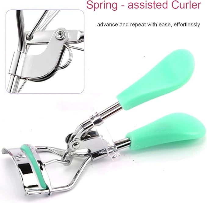 Eyelash Curler - Ergonomic Design for All Eye Shapes, Precision Curl Control, Superior Long- Lasting Curl, Gentle on Lashes, Includes 2PCS Silicone Replacement Pads, Easy to Use (Green)