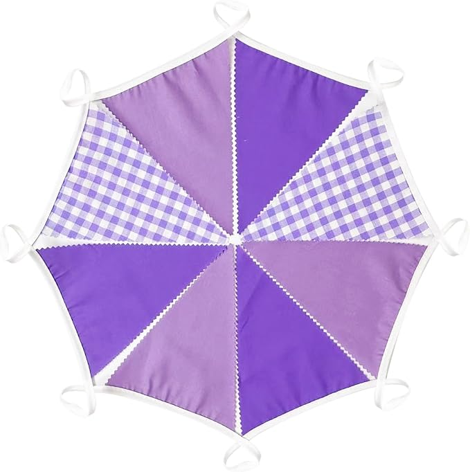32Ft Purple Party Decorations Purple Gingham Triangle Flag Plaid Checkered Pennant Banner Fabric Garland Streamers for Lavender Mermaid Birthday Baby Shower Picnic BBQ Outdoor Tea Party Decor Supplies