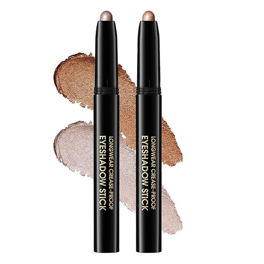 CHIFURE Eyeshadow Stick, Shimmer and Matte Cream Eye Shadow Brightener Sticks Eyeliner Pencil Crayon, Waterproof Long Lasting Eye Highlighter Stick Makeup,0.056 Oz(2PCS #1-Caramel+#9-Champagne)