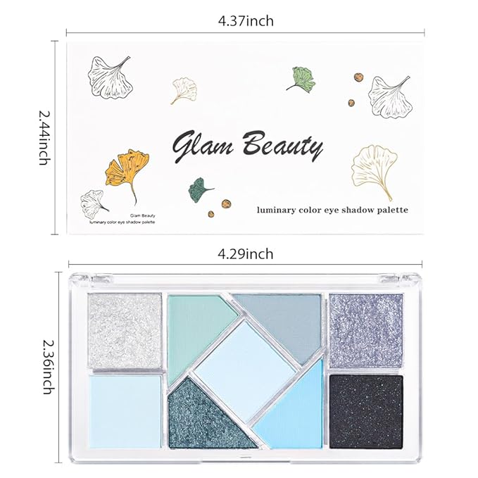 Matte Blue Shimmer Eye Shadow Palette Makeup,Eyeshadow Long Lasting Waterproof Cruelty-Free, 9 Blendable Shades in Smooth Matte and Shimmer Finishes with Gorgeous Pearls for Woman