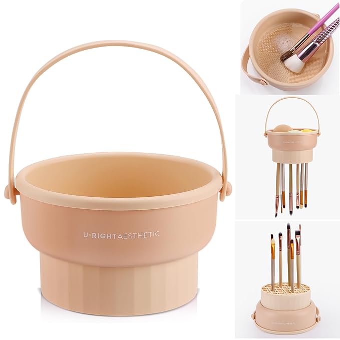 Makeup Brush Cleaner Mat 3 in 1 Silicone Makeup Brush Cleaner Bowl Cosmetic Brushes Cleaning Tool Organizer for Storage and Air Drying（Khkai