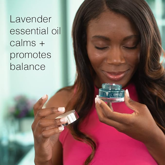 MD Complete Quench & Restore Advanced Hyaluronic Acid Treatment For Plumping and Firming on Face, Hands and body With Hyaluronic Acid, Peptides, Niacinamide and Lactic Acid Lavender Scent 1.0 Fl. Oz