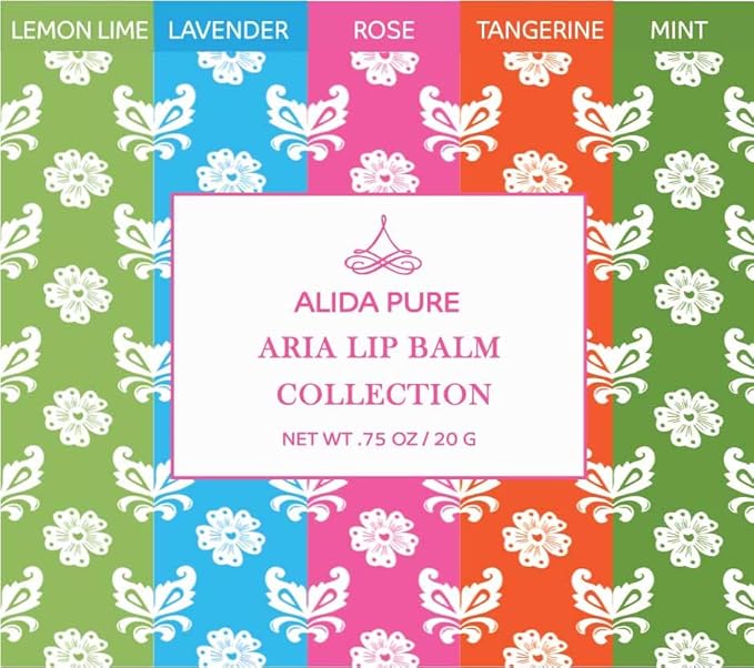 Aria Lip Balm Collection, Vegan Set, Beeswax Free, with Organic Jojoba and Avocado Oil, Vitamin E, Natural Moisturizer for Dry, Chapped Lips, 5 Tube Set