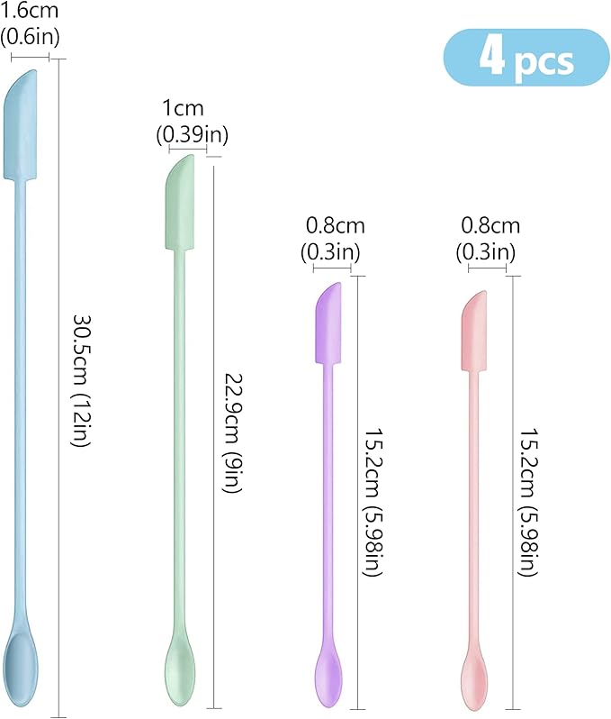 Mini Spatula Silicone Spatula Set - 4pcs Small Makeup Scrapers for Cosmetics, Reusable Beauty Tiny Tools, Thin Jar Scraper, Get the Last of the Makeup Out of the Bottle(Grace Colors)