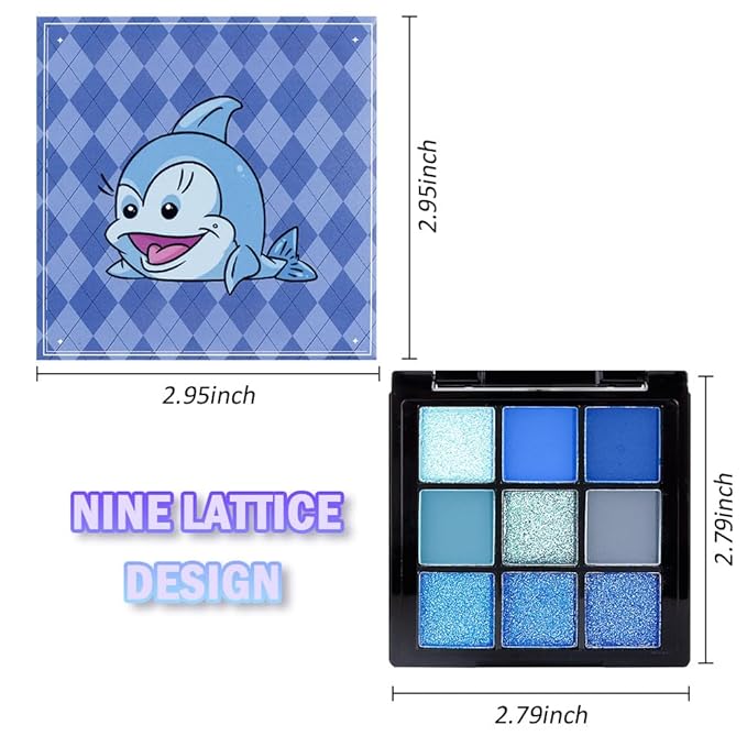 AMY'S DIARY Matte Shimmer Light Deep Blue Eye Shadow Palette Makeup,Eyeshadow Long Lasting Waterproof Cruelty-Free, 9 Blendable Shades in Smooth Finishes with Gorgeous Pearls for Girls (Blue)