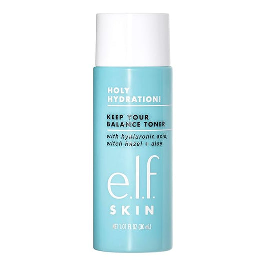 e.l.f. Skin Holy Hydration! Keep Your Balance Toner Mini, Gentle, Refreshing, Removes Makeup & Impurities, Hydrates, Cleanses, Soothes, Infused with Hyaluronic Acid, Witch Hazel and Aloe