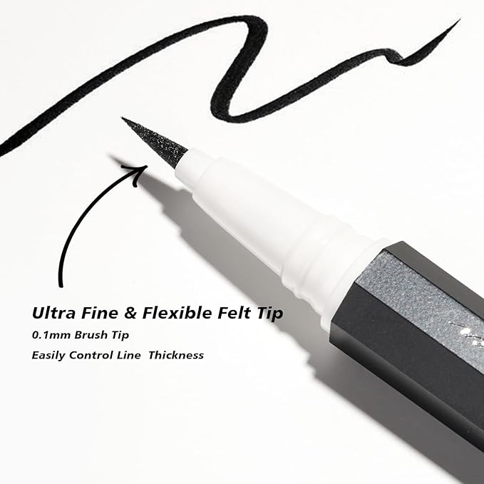 Liquid Eyeliner, Black Eyeliner Pen, Ultra precise Liquid Eyeliner Black for Cat Eye or Daily Makeup, Felt Tip Applicator, Sweat Resistant & Longlasting, Easy to Remove (Ebony Edge)