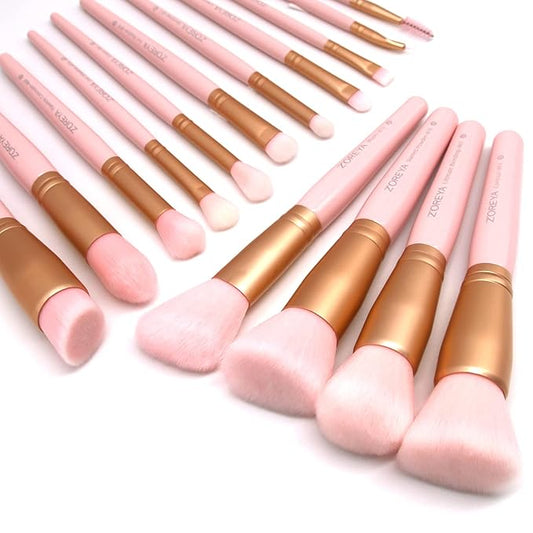 ZOREYA Makeup Brush Set - 15 Pcs Premium Synthetic Foundation Concealers Eye Shadows Make Up Brush,Eyeliner Brushes(Pink)