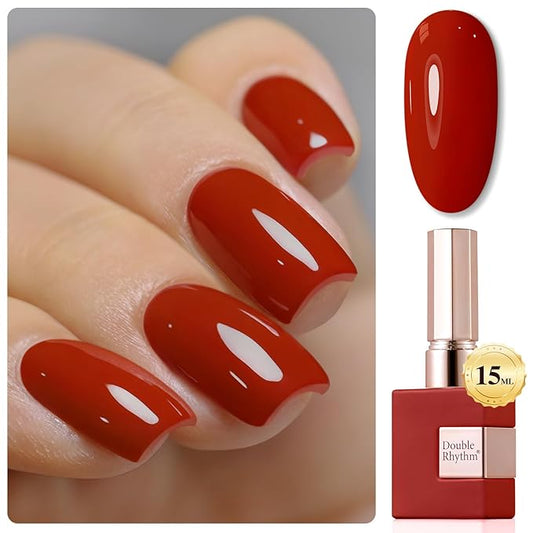 Double Rhythm 15ML Gel Polish Pure Sheer Same Color Same Bottle Soak Off Gel Polish Manicure Salon DIY Art at Home for Women (Iron Red-A1454)