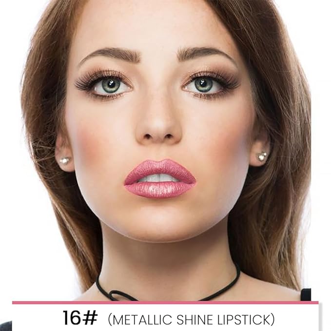 Kaely 2-in-1 Light Pink Pale-Pink Metallic Shine Shimmer Lip Liner & Lipstick Combo Set Kit for Women, Lightweight Hydrating Formula High Impact Full Coverage Lipstick and Lip Liner Makeup Gloss 16