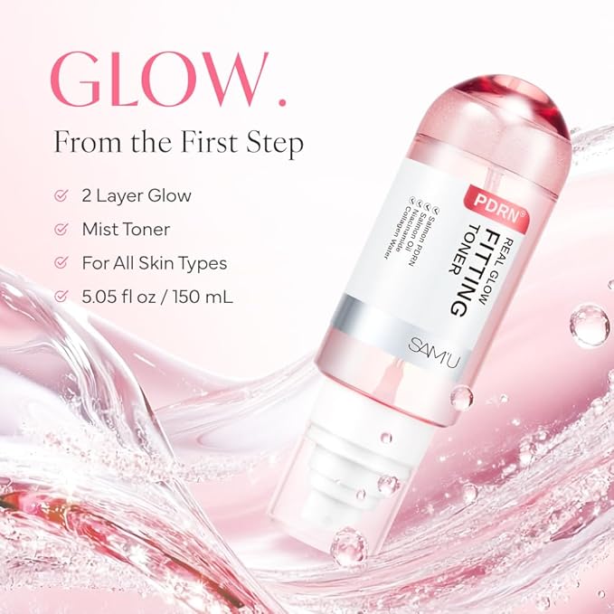 SAM'U Real Glow Fitting Toner – PDRN Salmon DNA Facial Mist, Soothing & Hydrating Toner Spray with Collagen Water & 7 Hyaluronic Acid, Korean Skin Care, 5.05 fl. oz / 150 mL