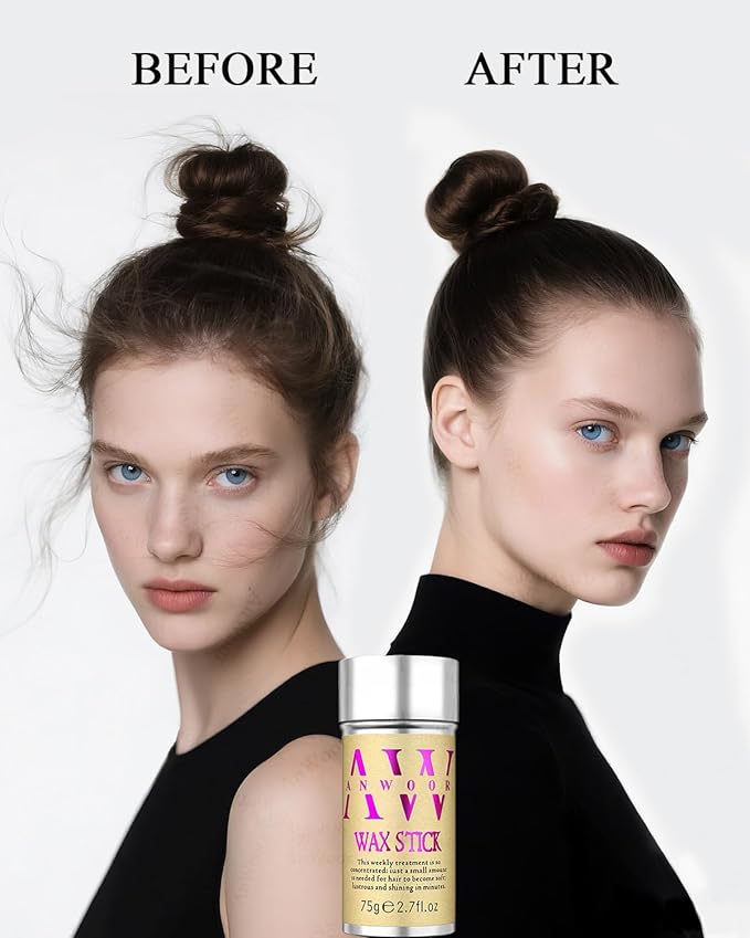 5Pcs Set: Hair Wax Stick, Hair Finishing Stick, Slick Back Hair Brush - Smooths Flyaways, Tames Frizz, Sleek Ponytails Buns - Taming Wand for Women Style Edges - Styling Accessories for Girls & Kids