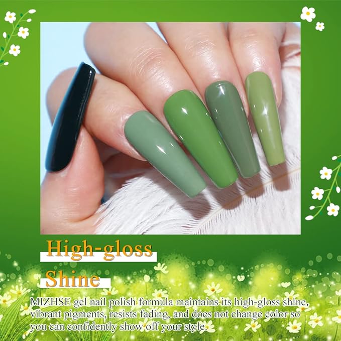 MIZHSE Green Gel Nail Polish Set, Avocado Green Gel Polish, 18ml*6 Colors Olive Neon Green U V/LED Needed, Gel Nail Kit with Gift Box Soak Off Gel for Nail Salon