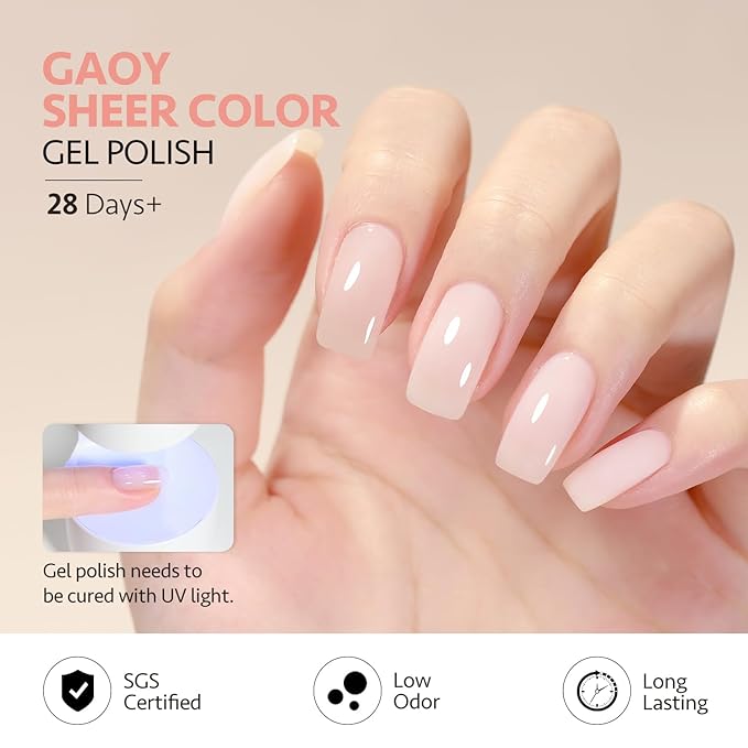 GAOY Jelly Gel Nail Polish Set of 6 Colors Pink White Nude Sheer Gel Polish Kit for Salon Manicure and Nail Art DIY at Home