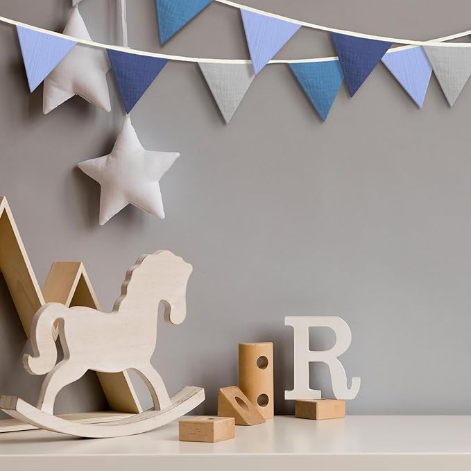 VitalCozy 17 ft Pennant Banner Flags, 2 Pcs Nursery Garland Triangle Bunting Flag Double Side Baby Banner for Boho Decor Baby Shower Birthday Wedding Party Event, Each 8.5 ft(Blue)