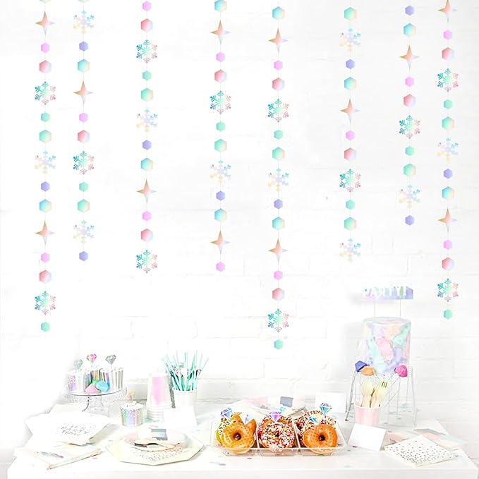Snowflake-Snow Iridescent-Holographic Christmas Party-Decorations Streamers - 52Ft White Winter Wonderland Frozen Hanging Paper Garland Banner,Birthday Wedding Baby Shower New Year Supplies Hugtmr