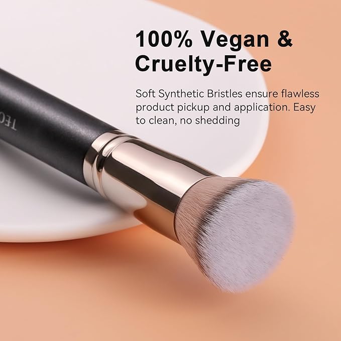 TEOYALL Kabuki Foundaiton Brush, Soft Dense Synthetic Bristles Flat Top Blending Buffing Brush For Liquid Cream Contour Bronzer Foundation