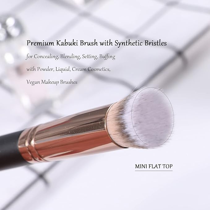 ENERGY Kabuki Brushes Set - Mini Flat Top Kabuki Brush and Slant Concealer Brush Under Eye for Eyebrows Eyeshadow Brushes for Liquid Cream Powder Blending,Stippling,Highlighter and Nose Contour