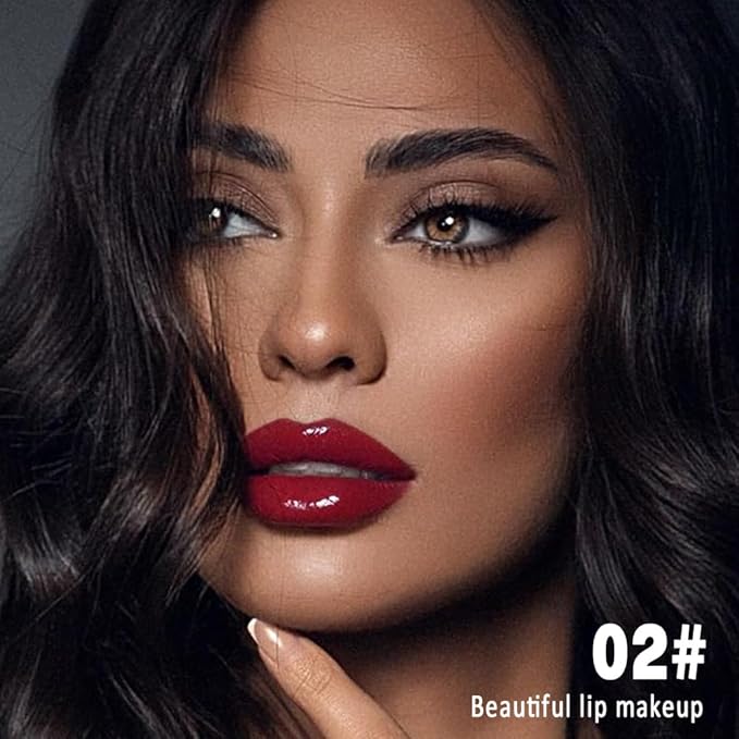 evpct Wine Red Shiny Longwear No-Budge Liquid Lip Color Lipstick Makeup, Highly Pigmented Color Instant Shine, Waterproof Long Lasting Lipstick for Women, Lip Stain Gloss with Lip Liner Brush, 02#