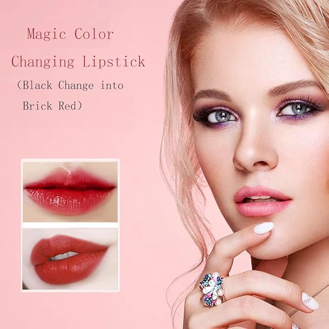 Color Changing Lipstick, Magic Color Changing Lip Balm (Black to Brick Red), Natural Moisturizing Labiales Magicos Lipstick For Women