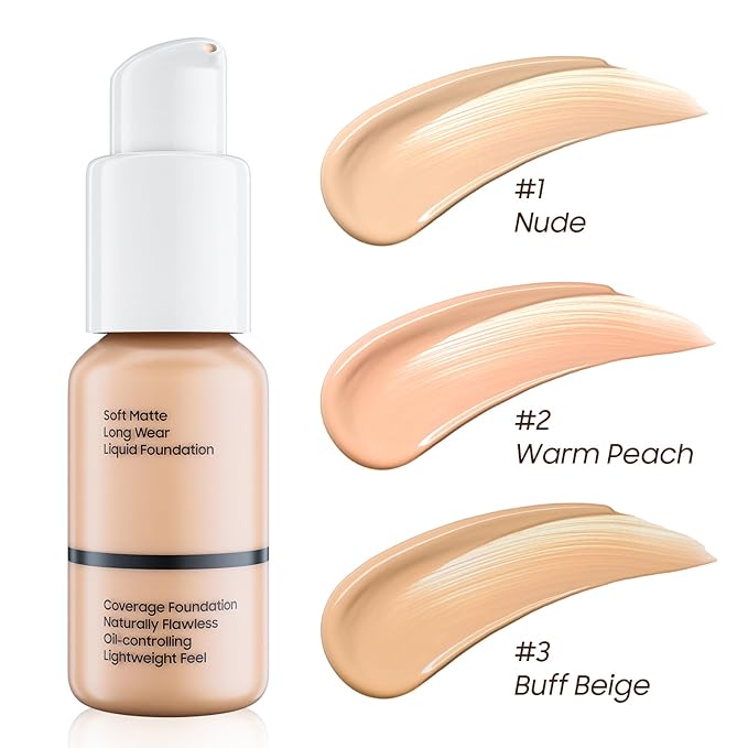 Matte Full Coverage Liquid Foundation - Lightweight & Flawless Oil Control Foundation Makeup, Waterproof and Long-Lasting Skin Foundation Concealer for Dry and Oily Skin, 1 Fl Oz (#102 Nude)