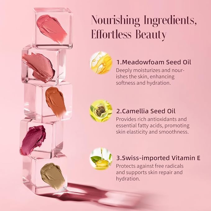 Multi-Use Waterproof Makeup Cream Blush Stick with Brush, 3-in-1 Buildable Blush Stick for Cheeks, Eyes, and Lips, All day wear, Easy Application(01 WHISPER)