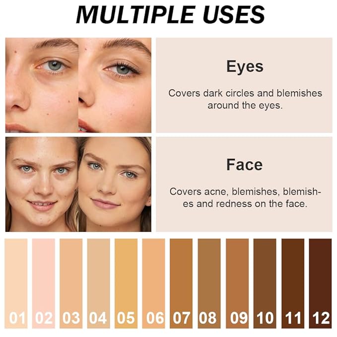 Kaely 2Pcs Cream Pot Concealer Full Coverage Makeup Set, Under Eye Brightener Color Correcting Concealer for Dark Circles, Waterproof Foundation Palette with Brush, Corrector de ojeras, 05+06