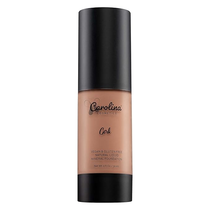 Carolina Cosmetics - Foundation in Cork Shade Plant-Based - Hydrating, Pore-Minimizing & Buildable Coverage - Vegan, Non-GMO, Paraben-Free - 1oz