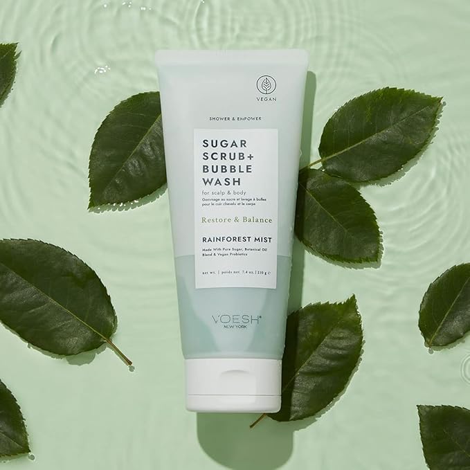 VOESH Sugar Scrub + Bubble Wash, Exfoliating Body Scrub & Body Wash, Body Scrub, Scalp Scrub, Scalp Care, Shower Sugar Scrub, Vegan Body Care