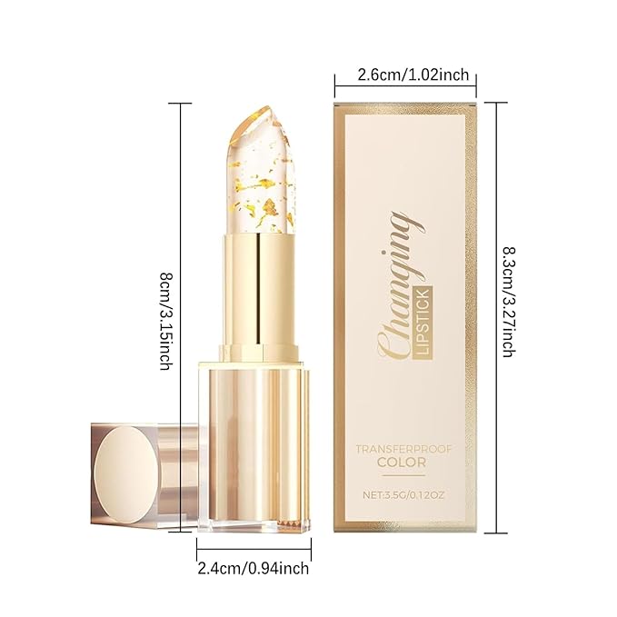 2PCS Transferproof Color Changing Lipstick, Clear Gold Crystal Colors Changing Lipsticks for Women, Long Lasting Moisturizing Glossy Shine Lip Gloss, Deep Nourishment Formula
