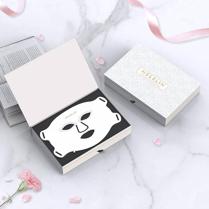 MEGELIN 7 Colors Led Light Therapy Facial Mask, Face Light Therapy Mask for Face, Reduce Wrinkles Smooth Skin, Infrared Light Skin Rejuvenation(White)