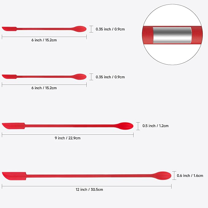Mini Spatula Silicone Spatula Set - 4pcs Small Makeup Scrapers for Cosmetics, Reusable Beauty Tiny Tools, Thin Jar Scraper, Get the Last of the Makeup Out of the Bottle(Red)