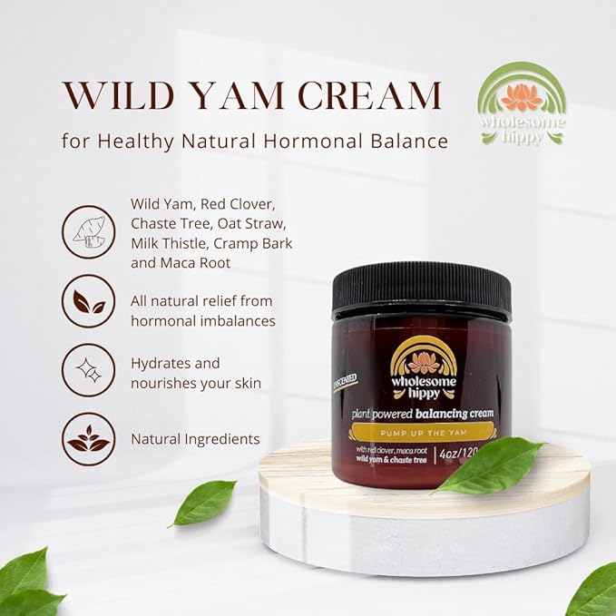 Wholesome Hippy Wild Yam Cream for Balance Support Body Cream with Maca, Chaste Tree, Milk Thistle & Shea – Moisturizing Botanical Balm for Women & Men – 4oz - Unscented