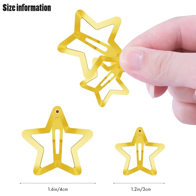 Star Hair Clips 2000s Y2K Snap Hair Barrettes Non Slip Star Hair Accessories Gold Metal Hair Clips for Girls Women -30 PCS 1.18", 1.57"
